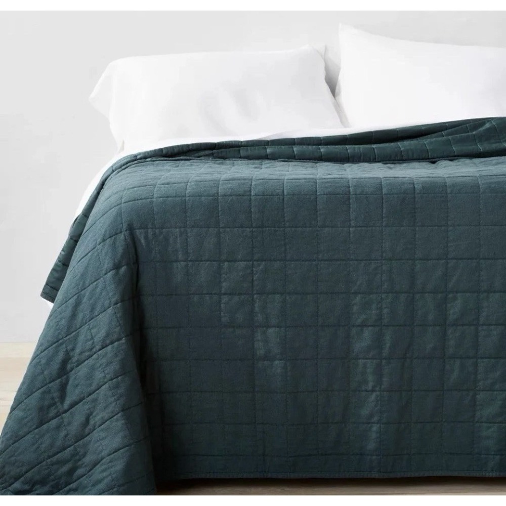 Full/Queen Heavyweight Linen Blend Quilt Dark Teal Blue - Casaluna: Woven Rayon